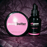 Oilgasm with PoosyButter combo on deep plum crumpled paper