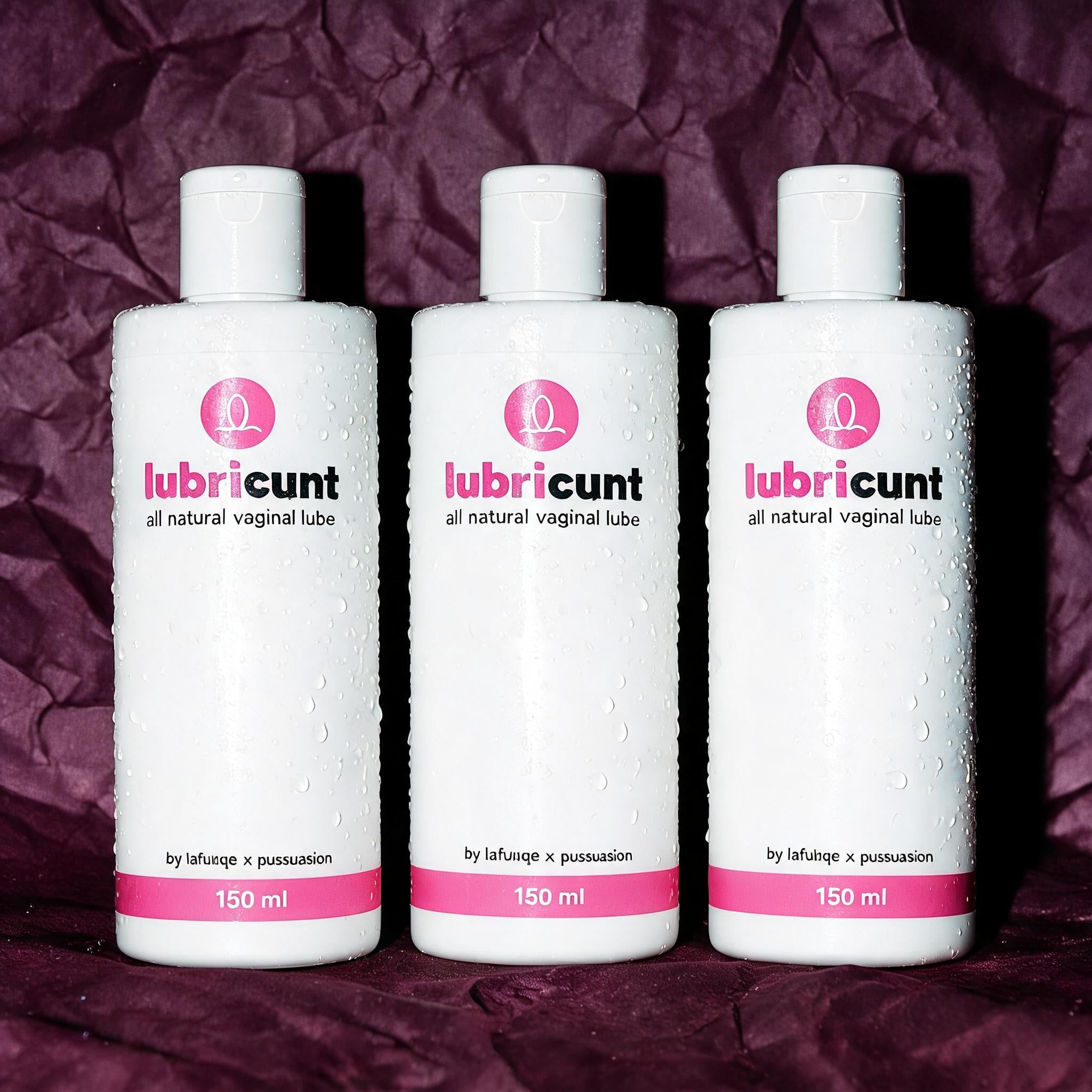 Lubricunt three pack on deep plum crumpled paper